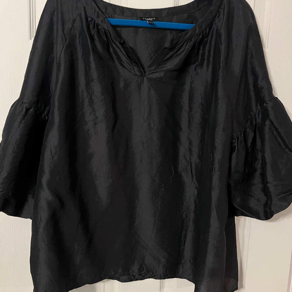 Talbots Black Bell Sleeve Blouse Relaxed Fit